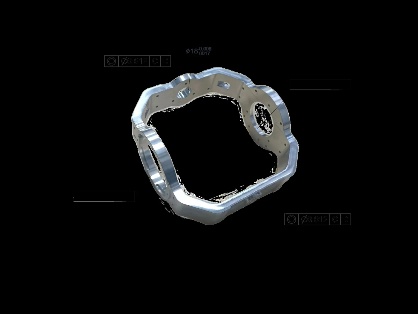 Complex precision-machined aluminum adapter frame
